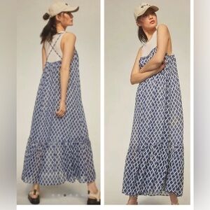 Anthropologie Blue and White Maxi Dress